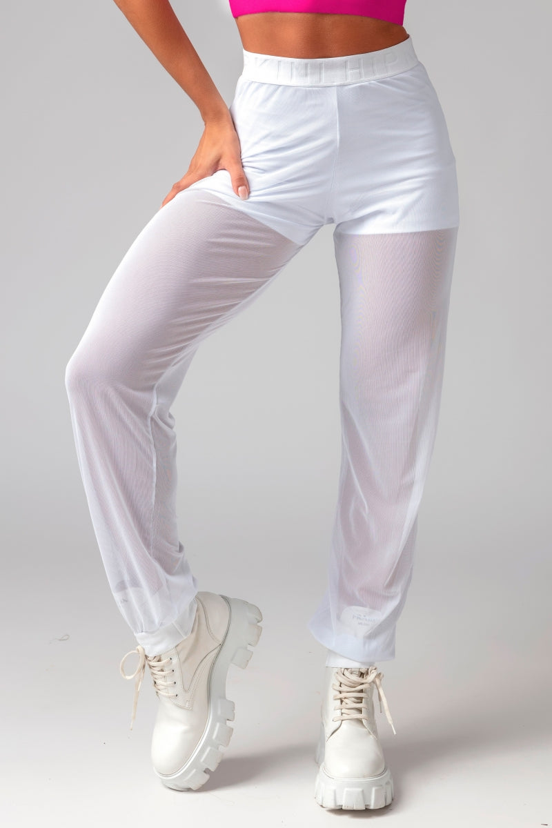 Calza deportiva mujer blanca de tela transparente