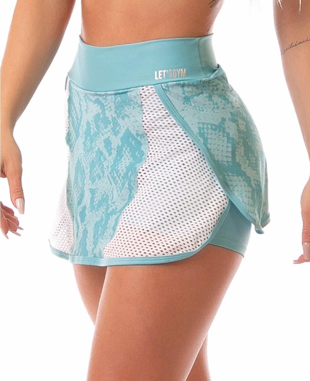 Falda short deportiva exclusivo modelo animal print celeste