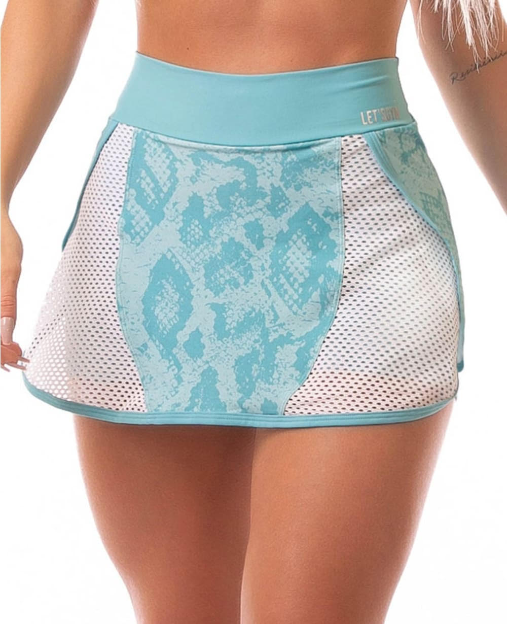 Falda short deportiva exclusivo modelo animal print celeste